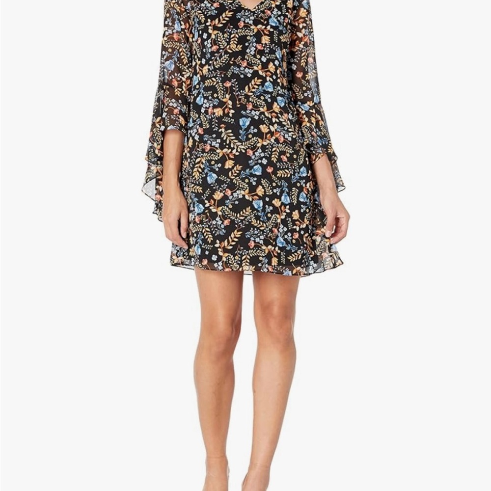 Feminine Floral Black Mini Dress - Picture 2 of 10